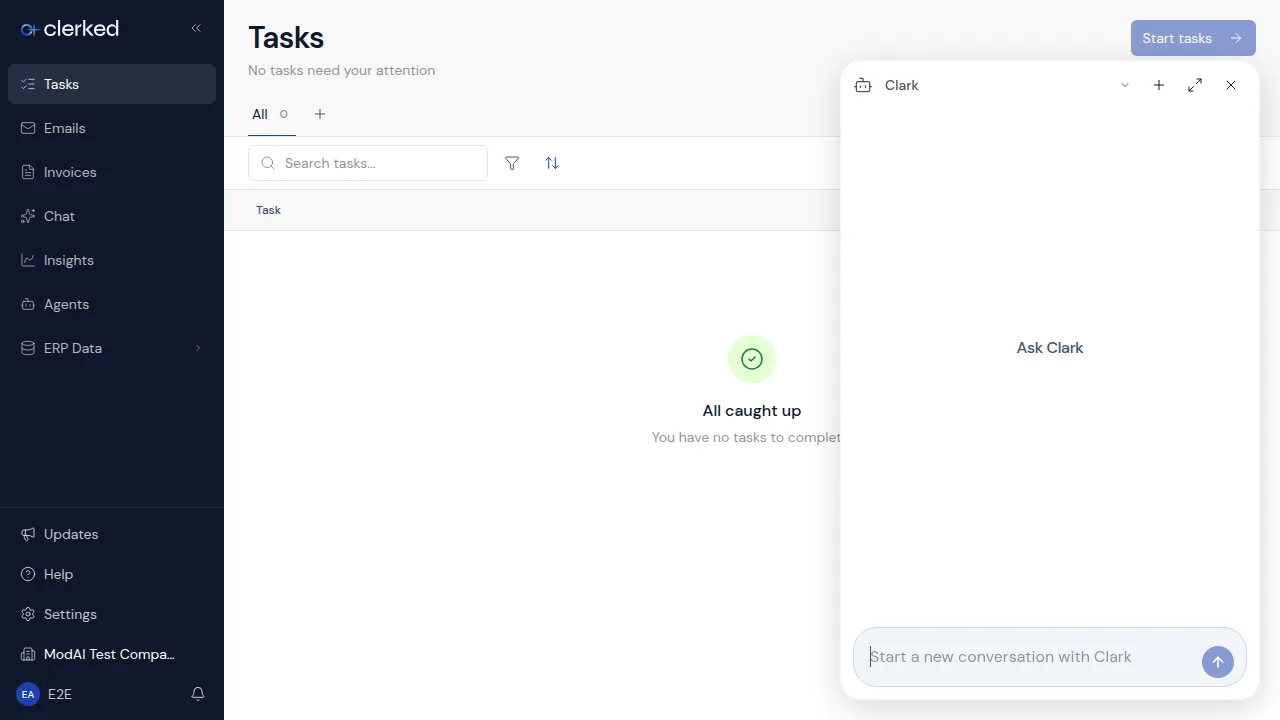 Clark launcher open beside the Tasks workspace