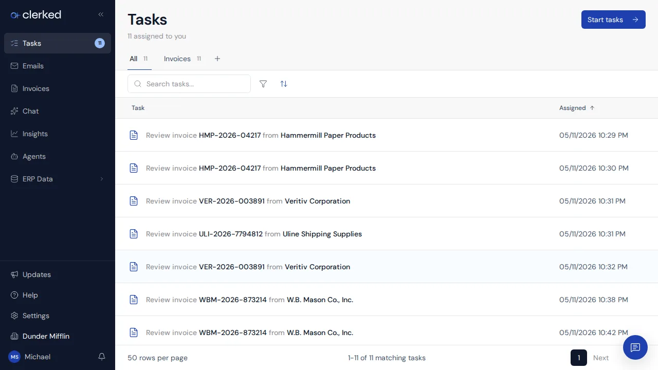 Clerked navigation beside the Tasks workspace