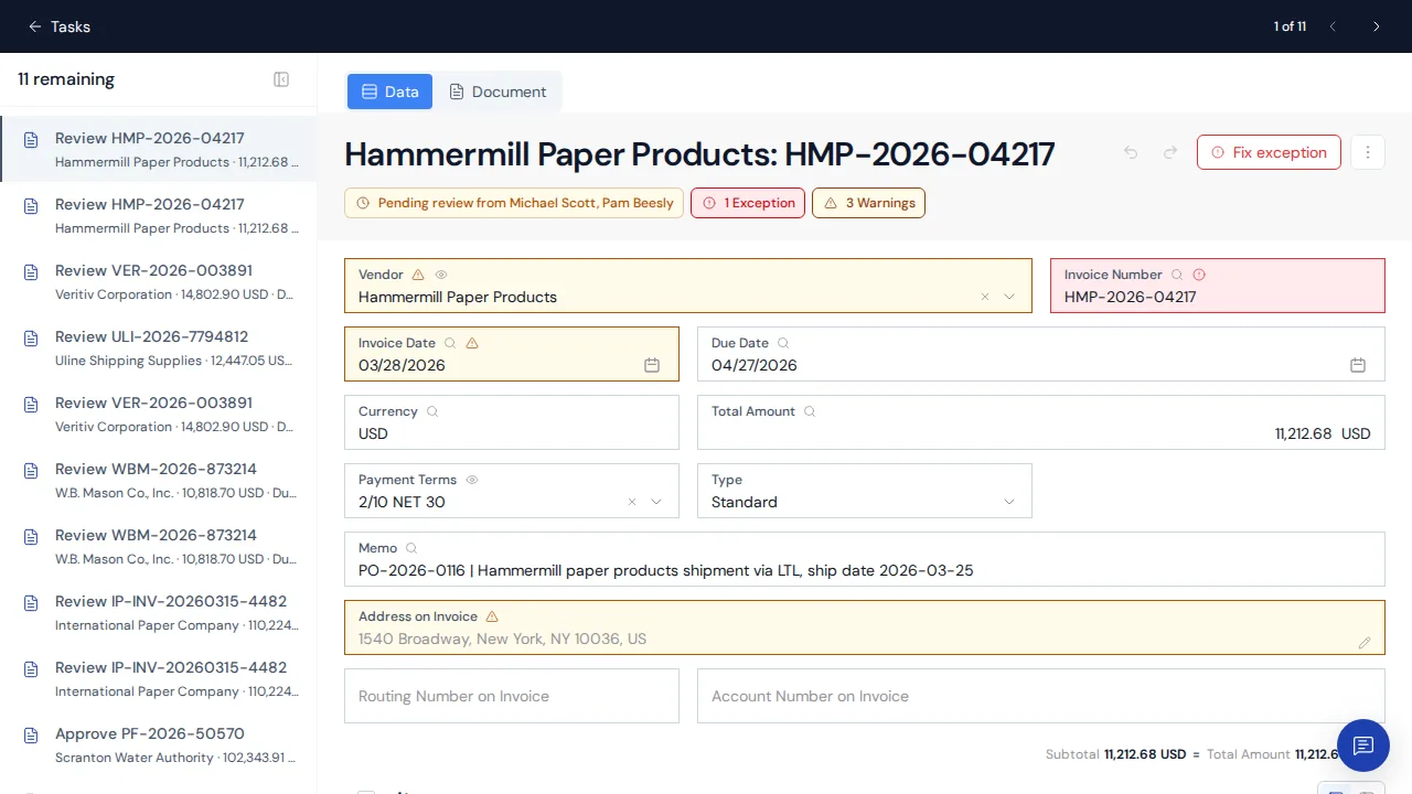 Task focus mode with the remaining work queue and invoice review